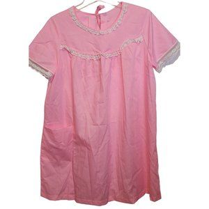 Vintage Nightgown House Dress Tie Back Pink Montgomery Ward Size Med 14/16